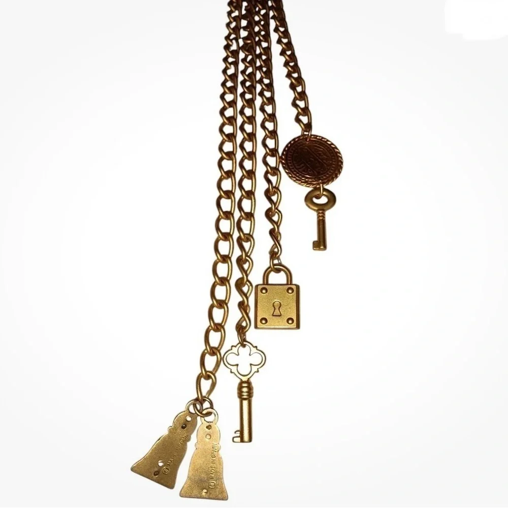 ESCADA Women’s Collaboration with Avignon Black Leather Belt Gilded Gold Charms